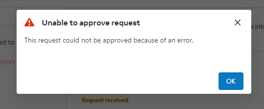 Facebook: Unable to approve Request: This request could not be approved because of an error.